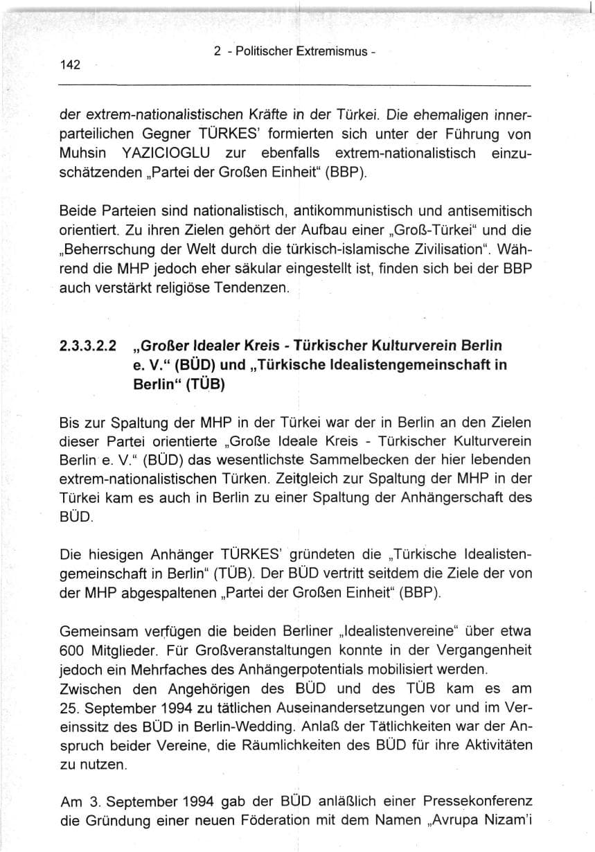 Seite 142 des Verfassungsschutzbericht 1994 Berlin