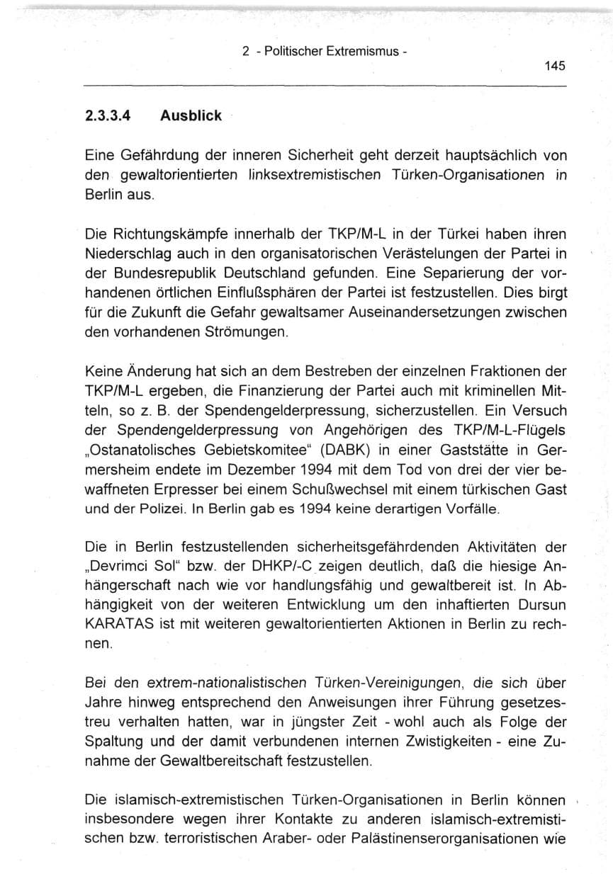 Seite 145 des Verfassungsschutzbericht 1994 Berlin
