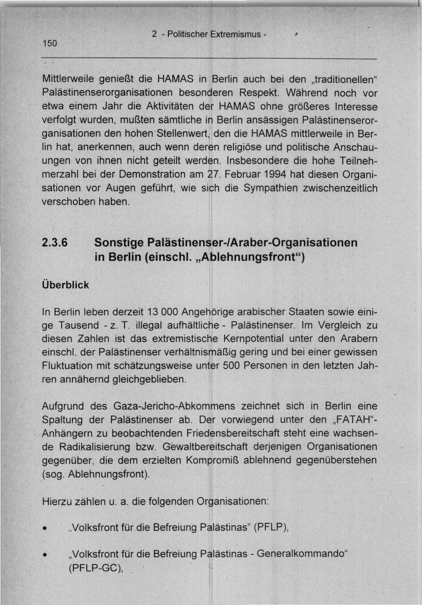 Seite 150 des Verfassungsschutzbericht 1994 Berlin