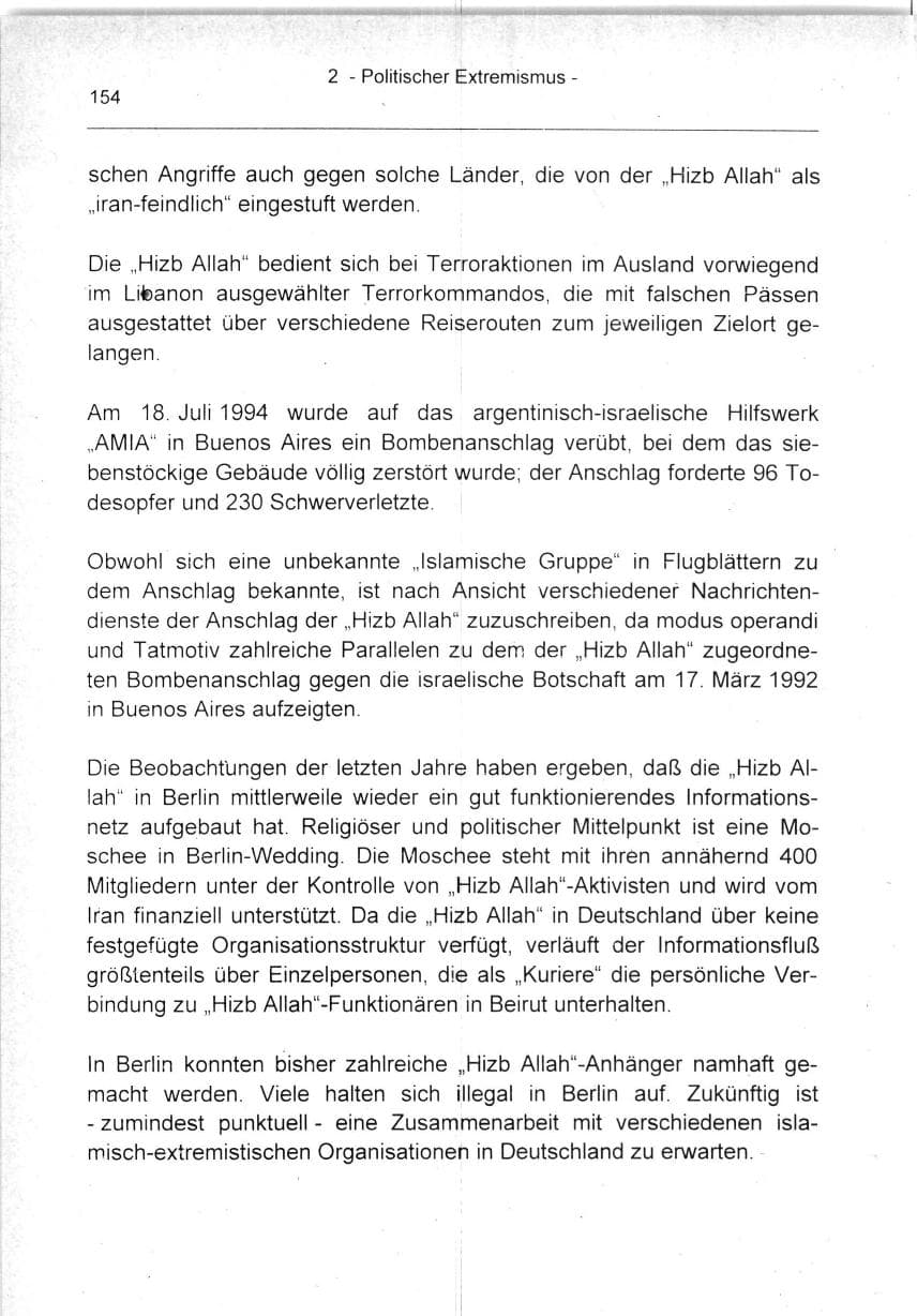 Seite 154 des Verfassungsschutzbericht 1994 Berlin