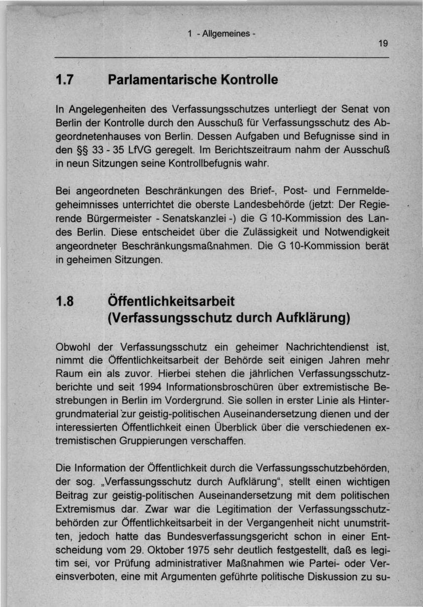 Seite 19 des Verfassungsschutzbericht 1994 Berlin