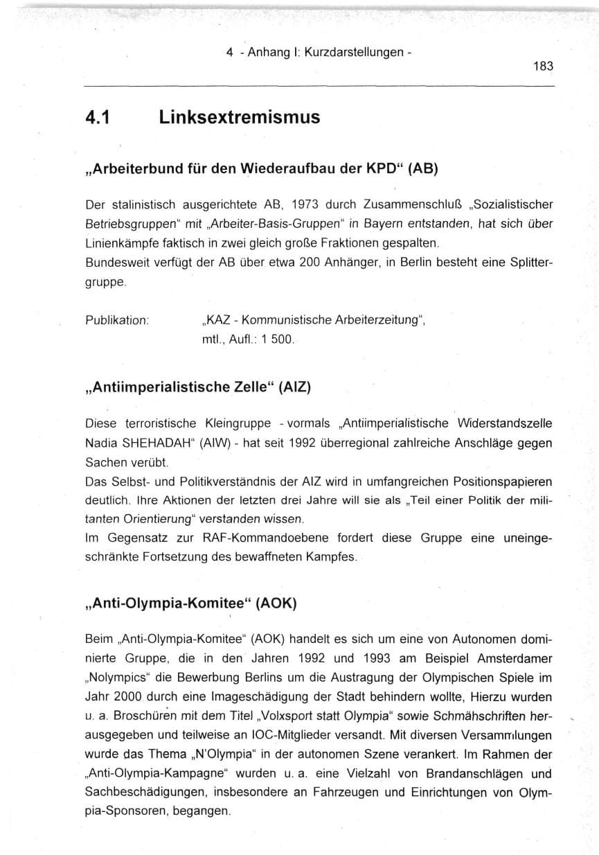 Seite 183 des Verfassungsschutzbericht 1994 Berlin
