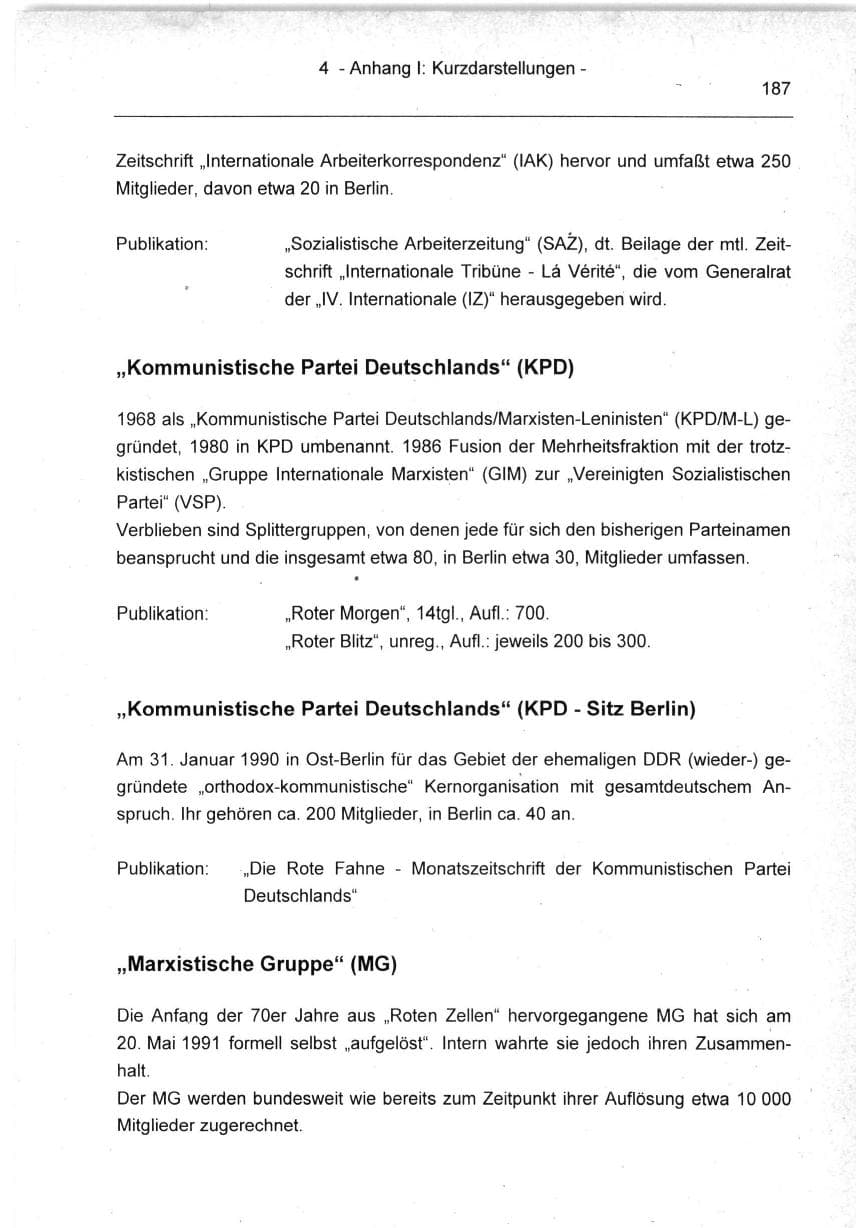 Seite 187 des Verfassungsschutzbericht 1994 Berlin