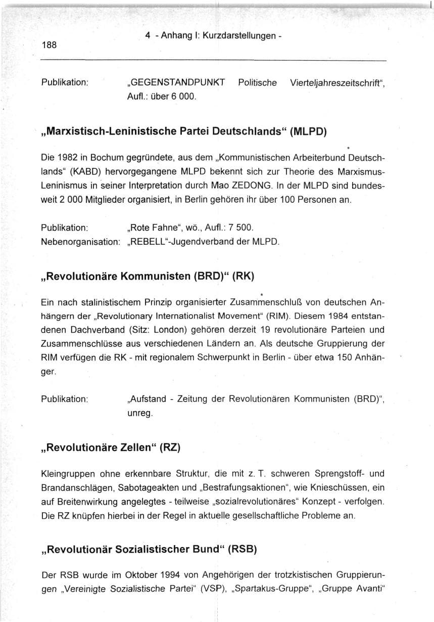 Seite 188 des Verfassungsschutzbericht 1994 Berlin