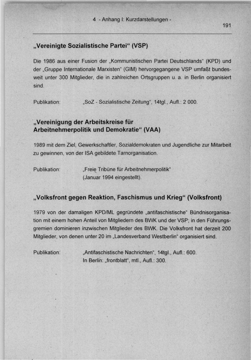 Seite 191 des Verfassungsschutzbericht 1994 Berlin