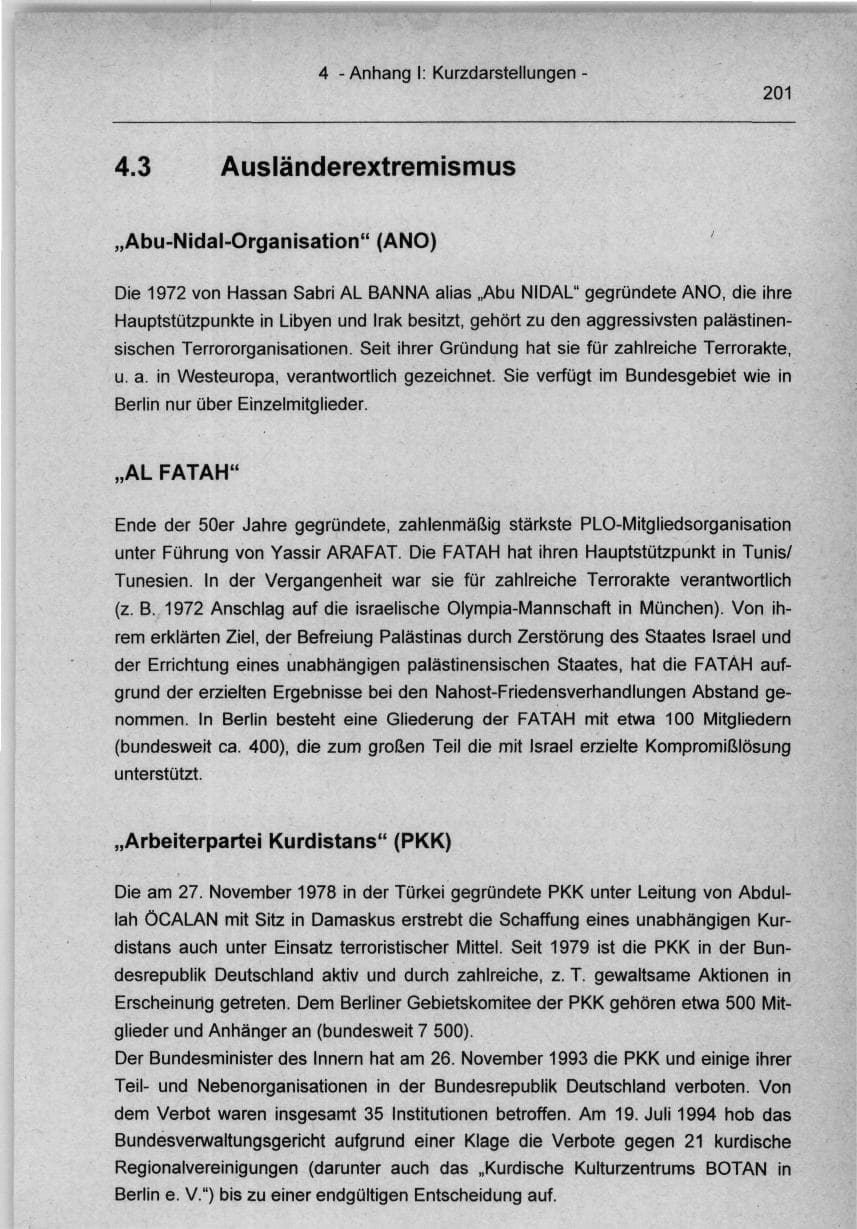 Seite 201 des Verfassungsschutzbericht 1994 Berlin