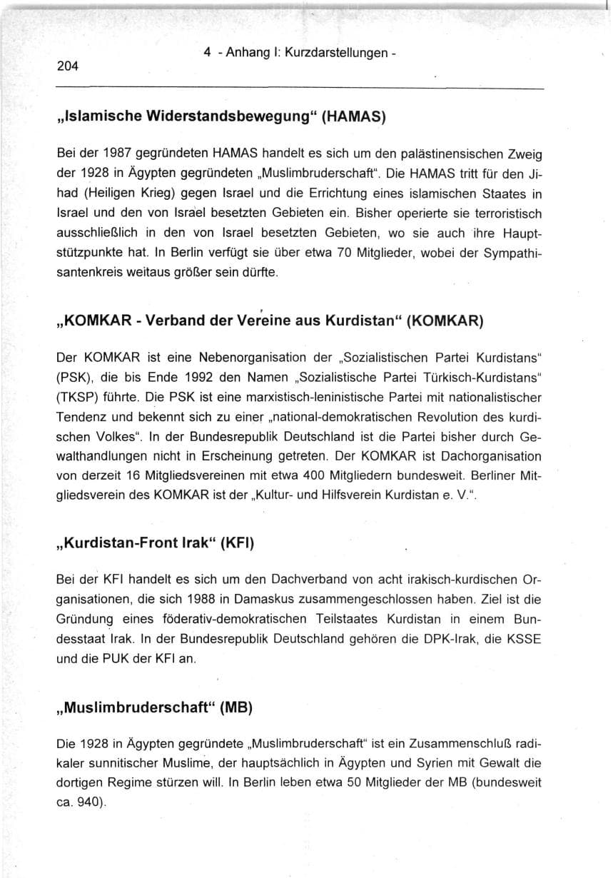 Seite 204 des Verfassungsschutzbericht 1994 Berlin