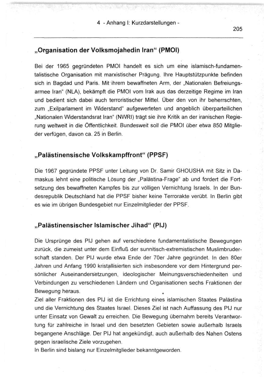 Seite 205 des Verfassungsschutzbericht 1994 Berlin