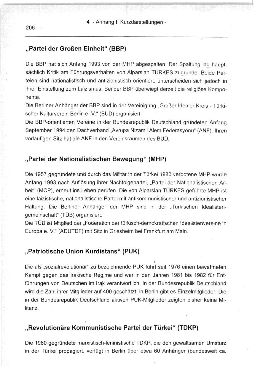 Seite 206 des Verfassungsschutzbericht 1994 Berlin