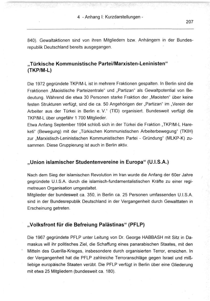 Seite 207 des Verfassungsschutzbericht 1994 Berlin