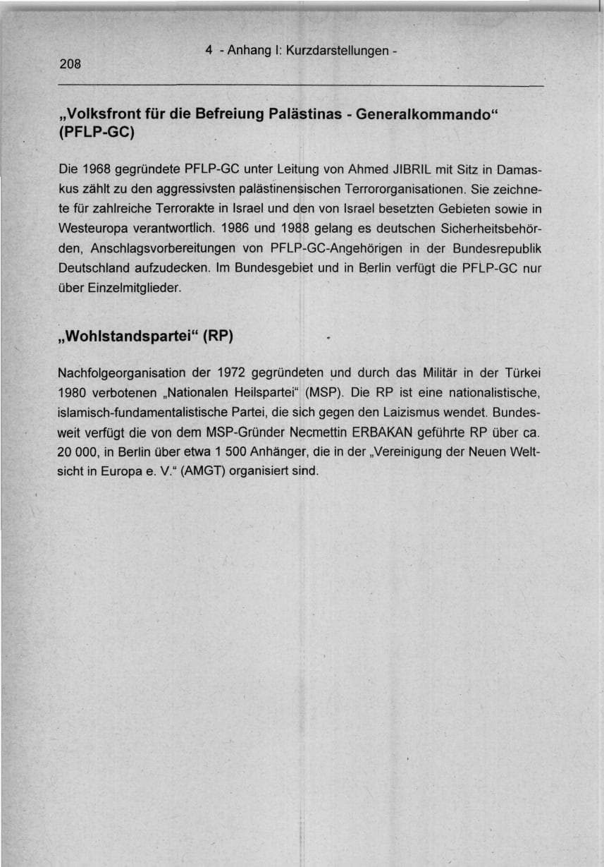 Seite 208 des Verfassungsschutzbericht 1994 Berlin