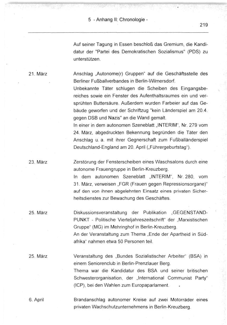 Seite 219 des Verfassungsschutzbericht 1994 Berlin
