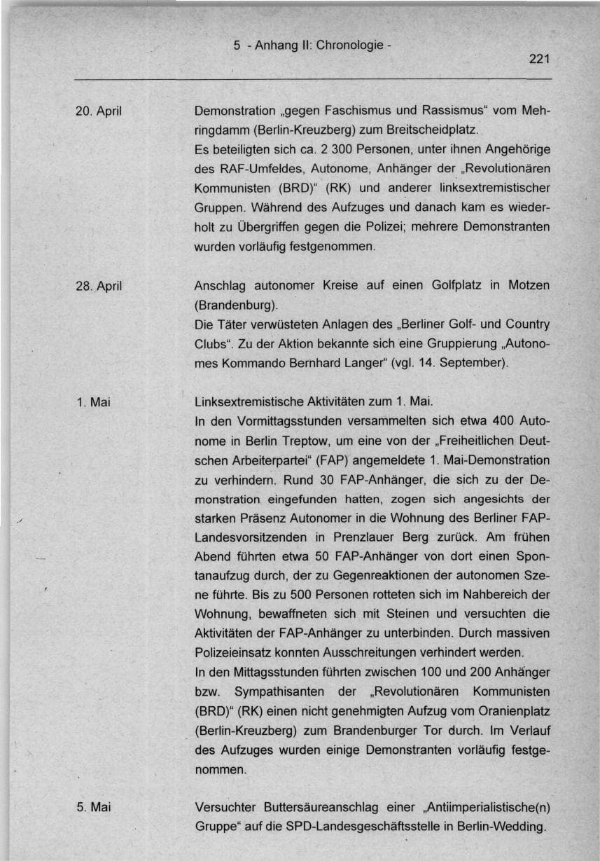 Seite 221 des Verfassungsschutzbericht 1994 Berlin