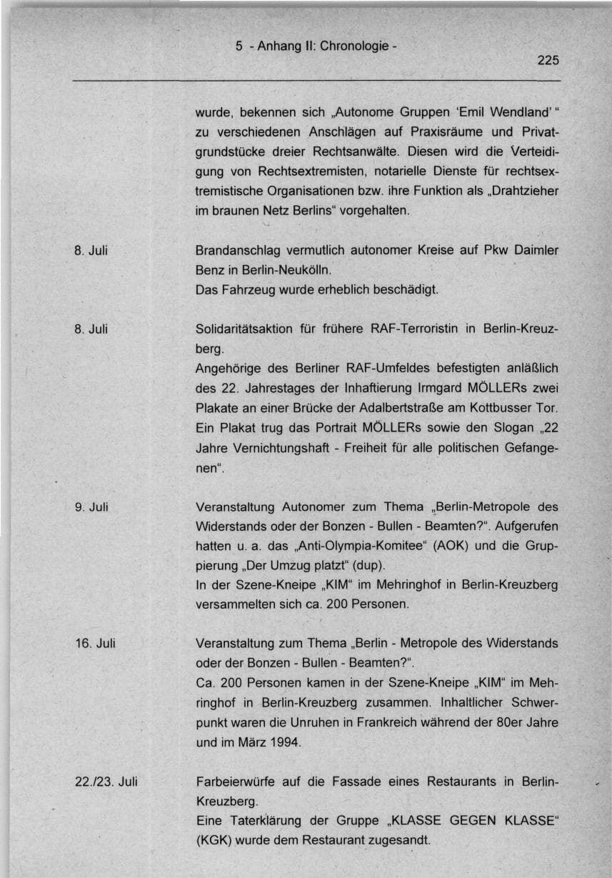 Seite 225 des Verfassungsschutzbericht 1994 Berlin