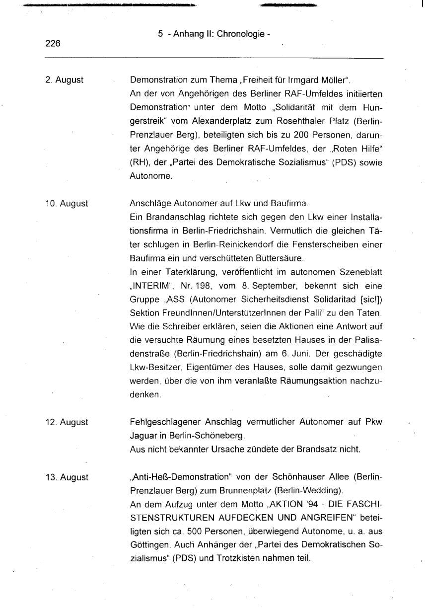 Seite 226 des Verfassungsschutzbericht 1994 Berlin