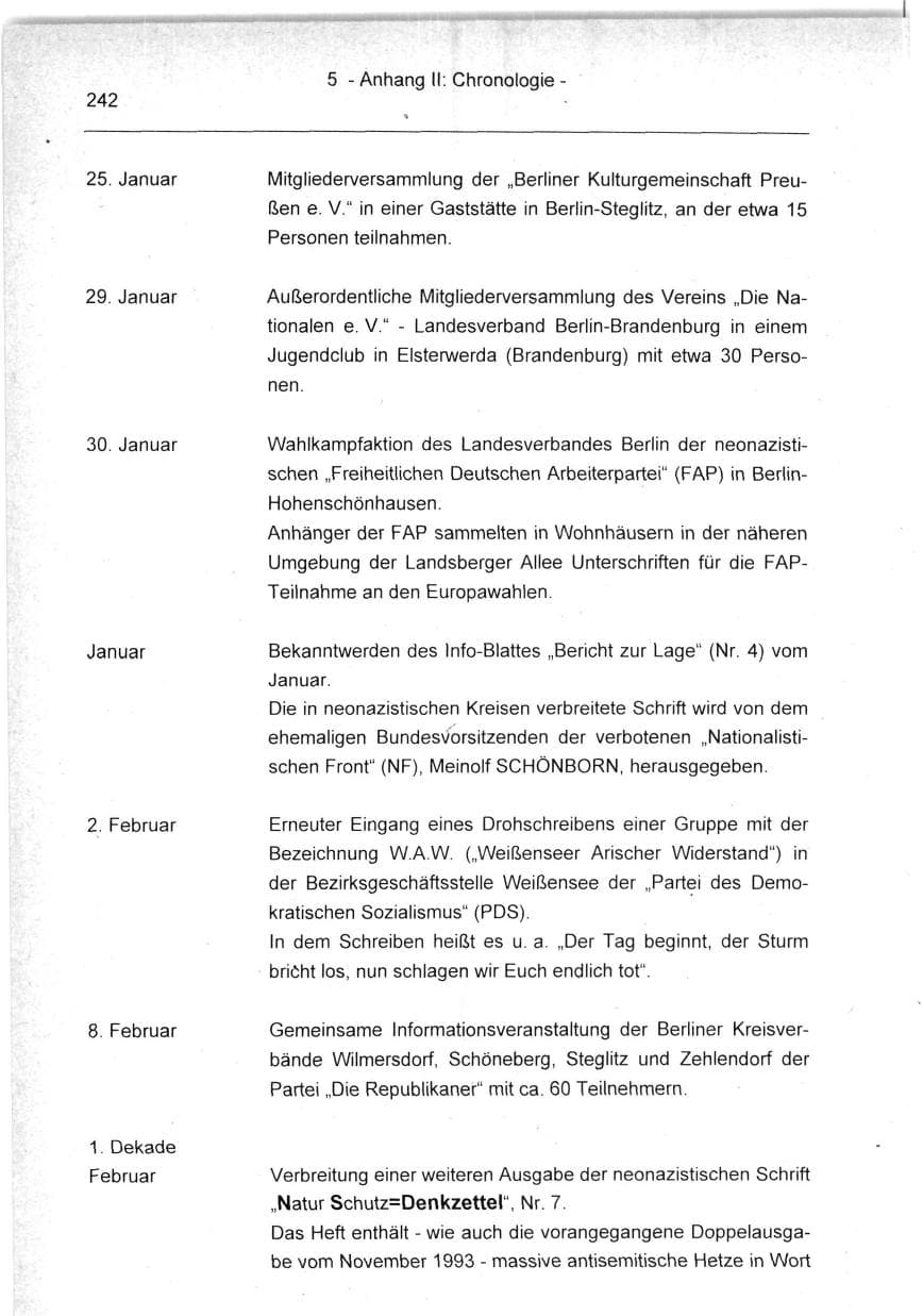 Seite 242 des Verfassungsschutzbericht 1994 Berlin