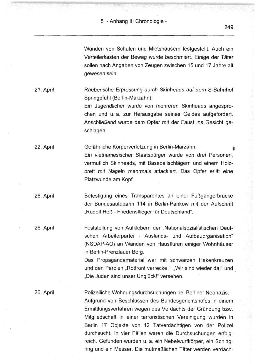 Seite 249 des Verfassungsschutzbericht 1994 Berlin