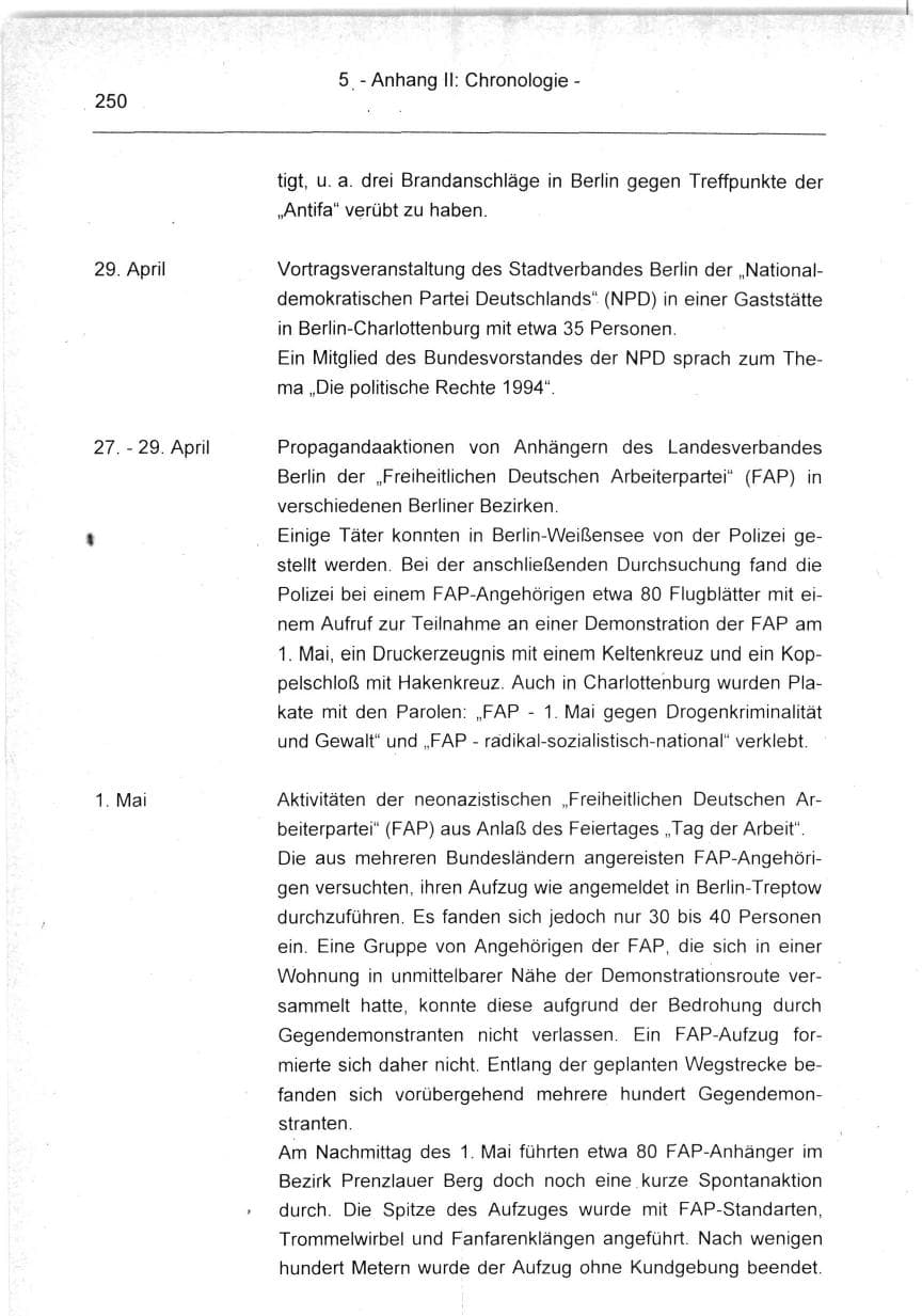 Seite 250 des Verfassungsschutzbericht 1994 Berlin
