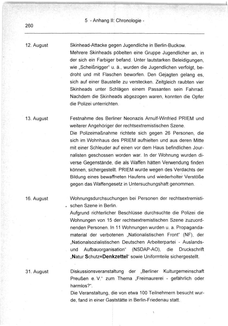 Seite 260 des Verfassungsschutzbericht 1994 Berlin