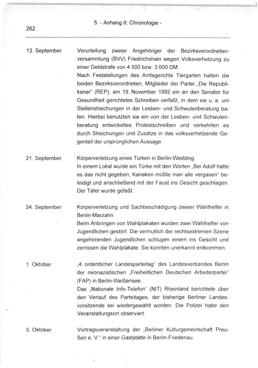 Seite 262 des Verfassungsschutzbericht 1994 Berlin