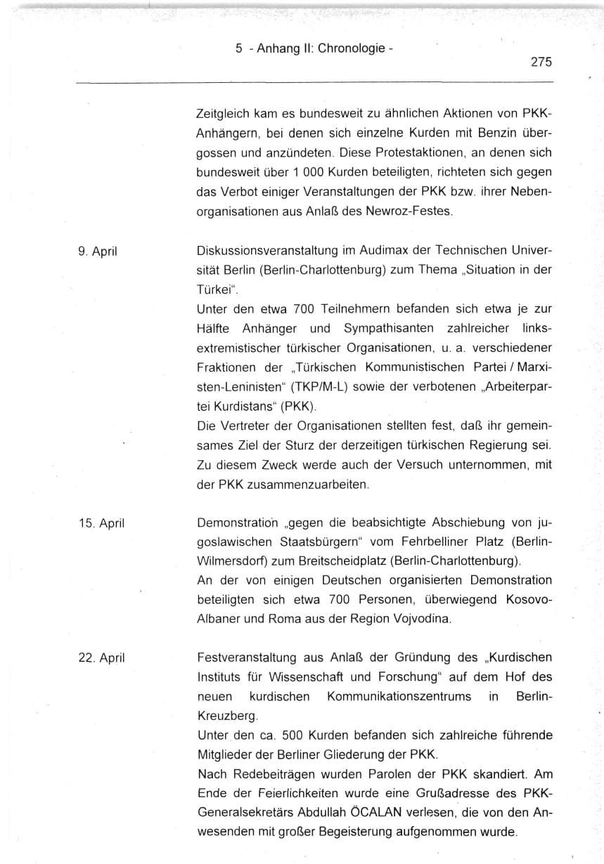 Seite 275 des Verfassungsschutzbericht 1994 Berlin