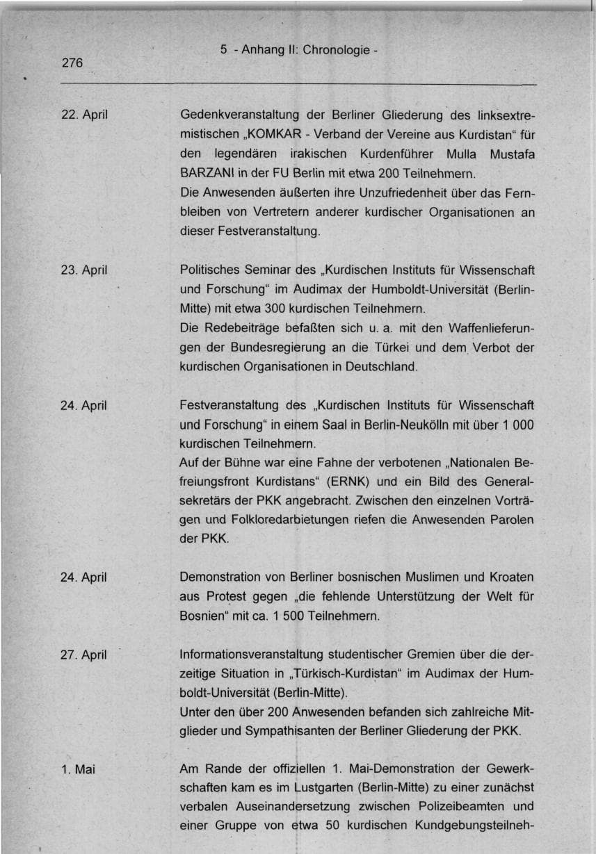 Seite 276 des Verfassungsschutzbericht 1994 Berlin