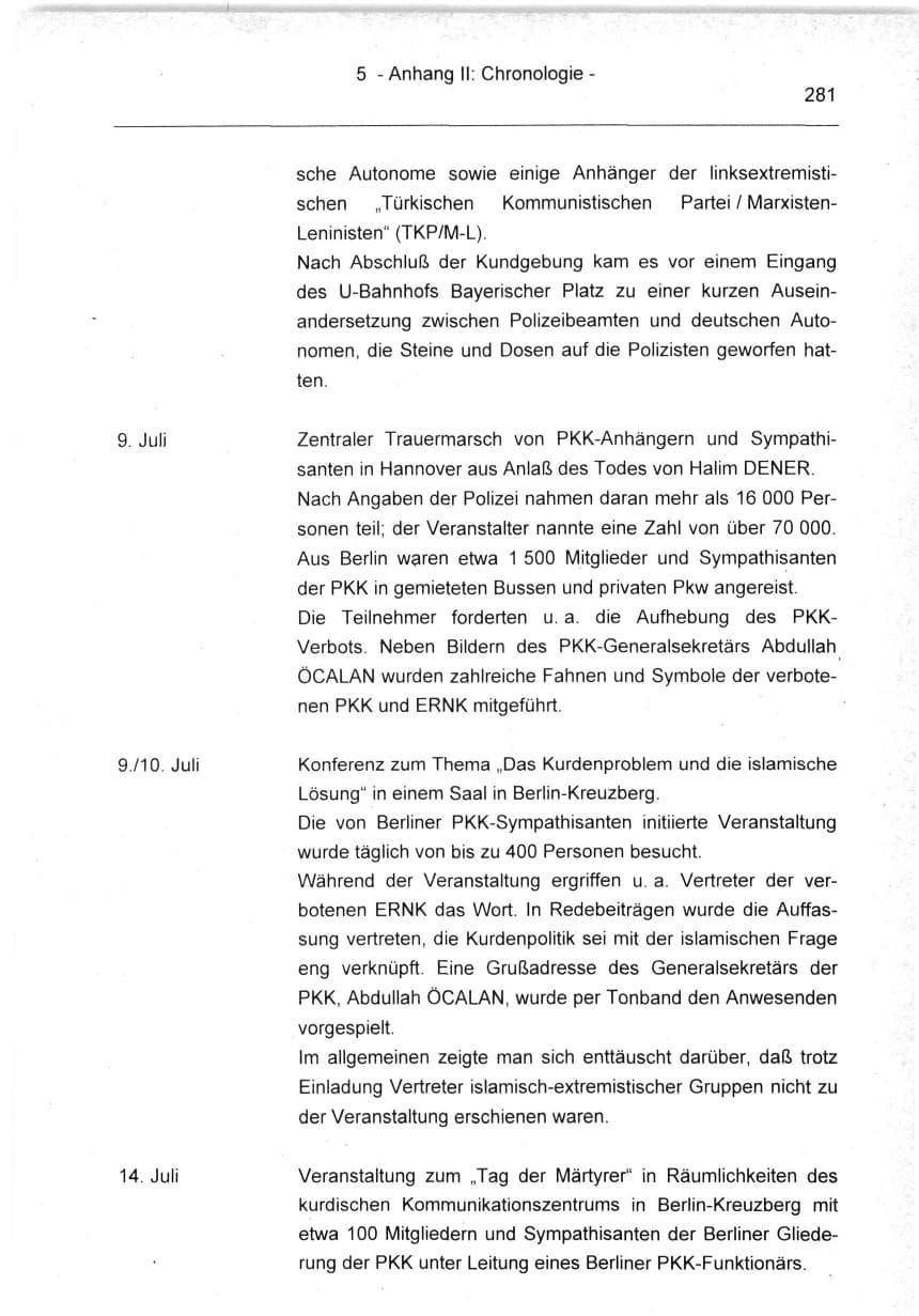 Seite 281 des Verfassungsschutzbericht 1994 Berlin