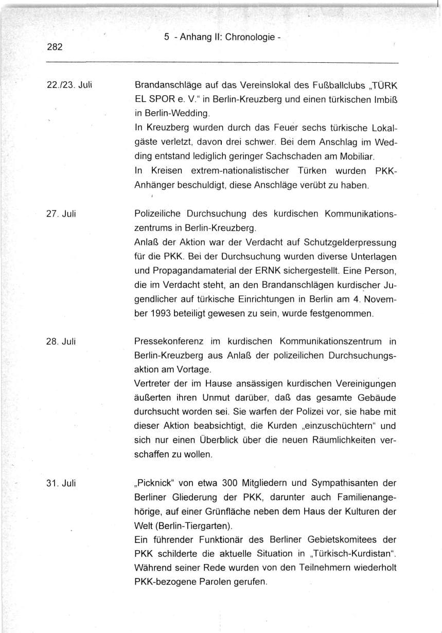 Seite 282 des Verfassungsschutzbericht 1994 Berlin