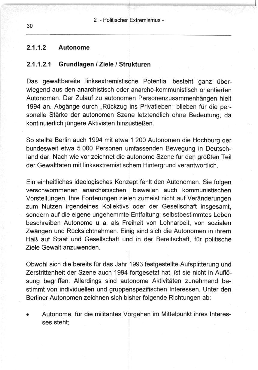 Seite 30 des Verfassungsschutzbericht 1994 Berlin