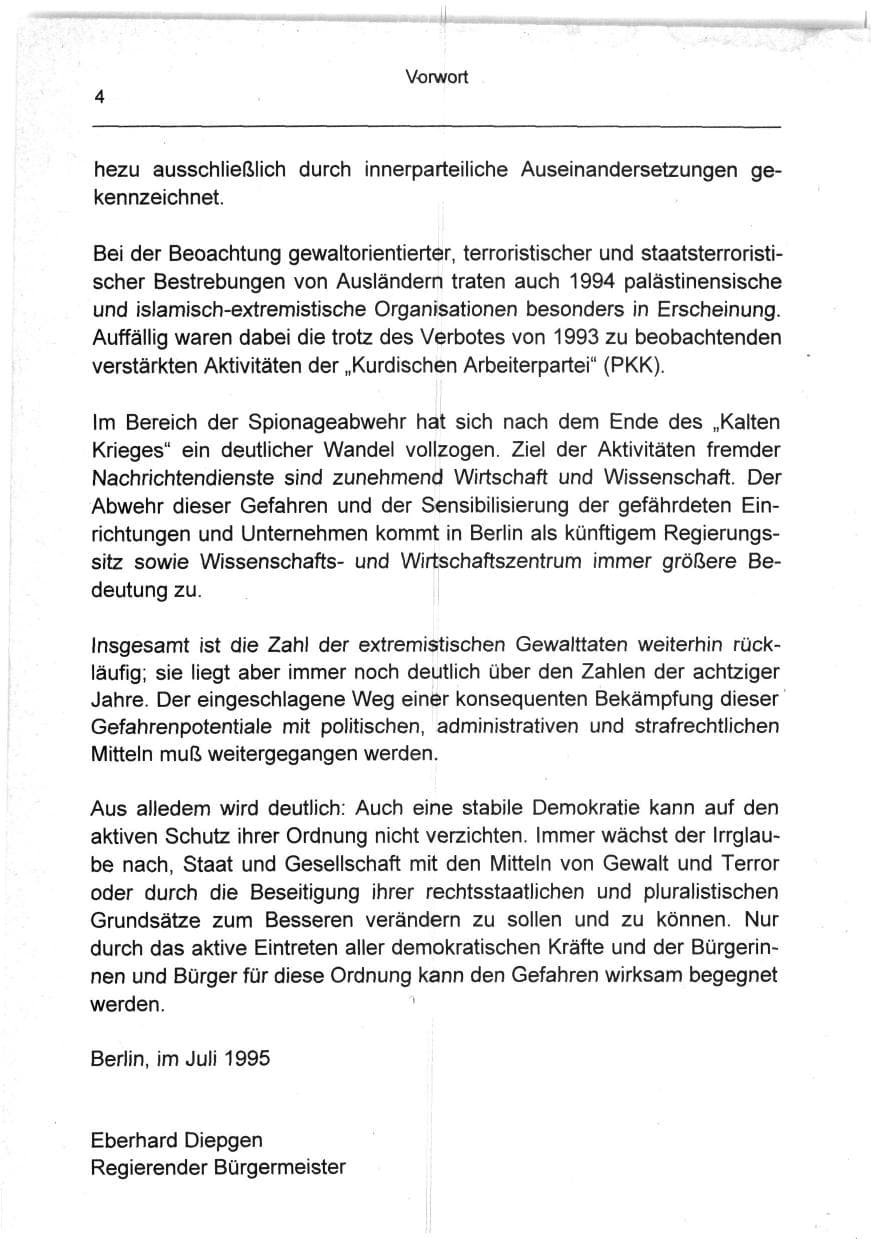 Seite 4 des Verfassungsschutzbericht 1994 Berlin