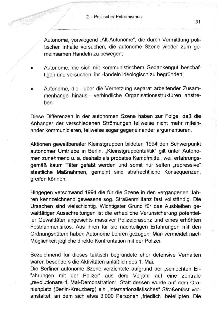 Seite 31 des Verfassungsschutzbericht 1994 Berlin