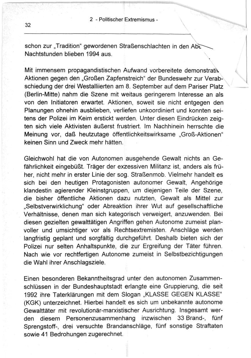 Seite 32 des Verfassungsschutzbericht 1994 Berlin