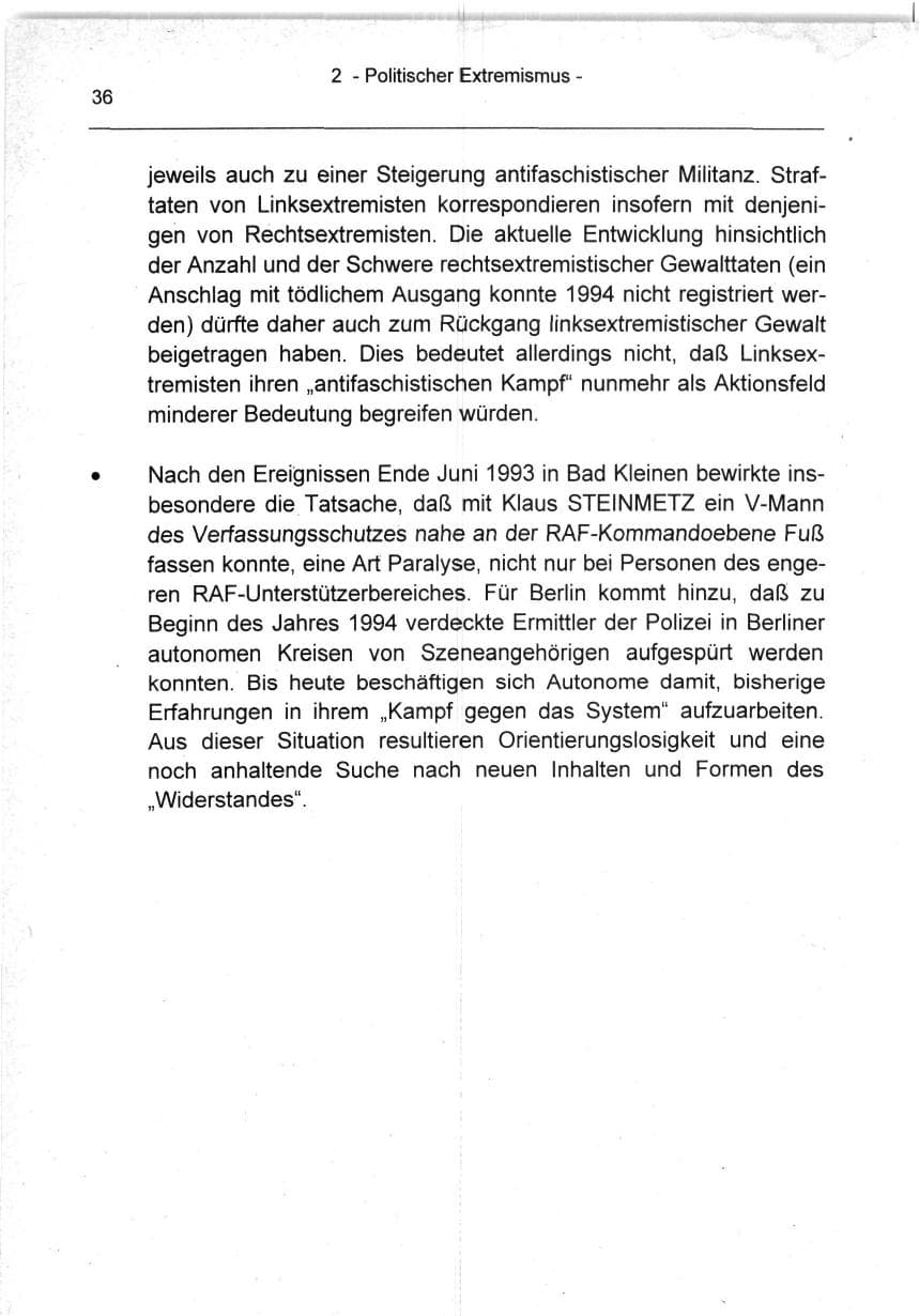 Seite 36 des Verfassungsschutzbericht 1994 Berlin