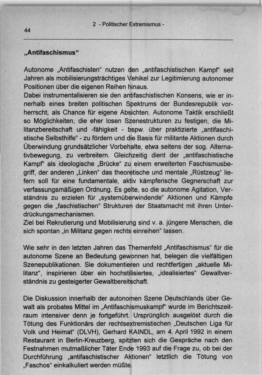 Seite 44 des Verfassungsschutzbericht 1994 Berlin