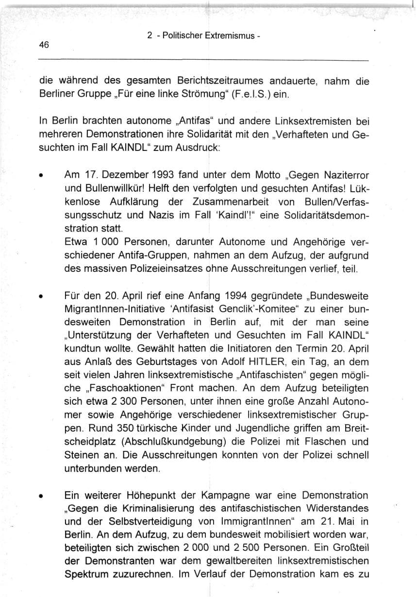 Seite 46 des Verfassungsschutzbericht 1994 Berlin