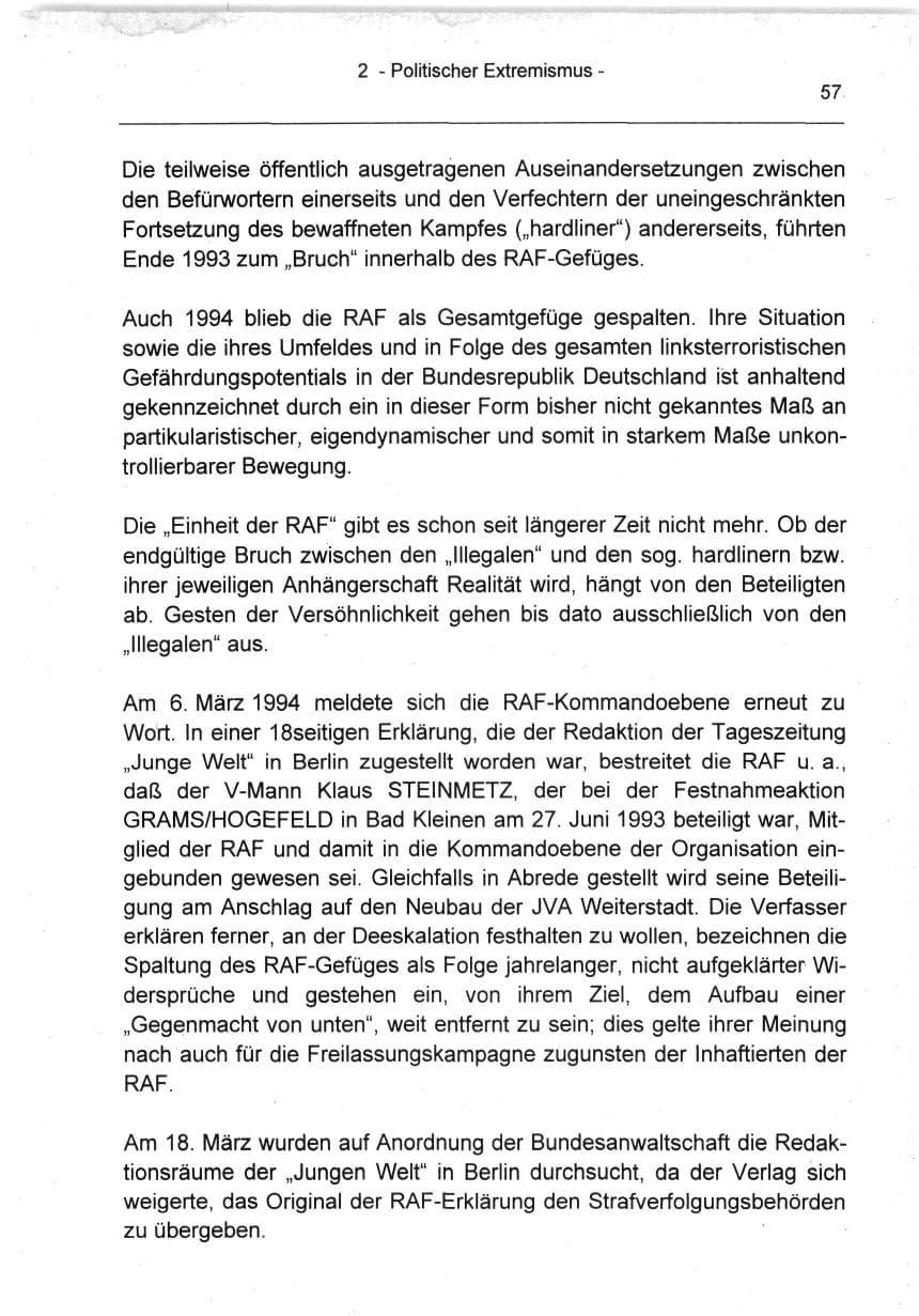 Seite 57 des Verfassungsschutzbericht 1994 Berlin