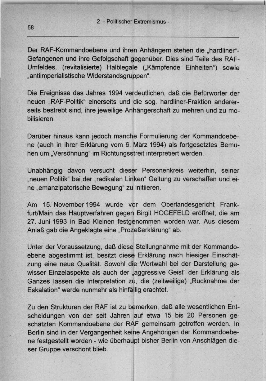 Seite 58 des Verfassungsschutzbericht 1994 Berlin