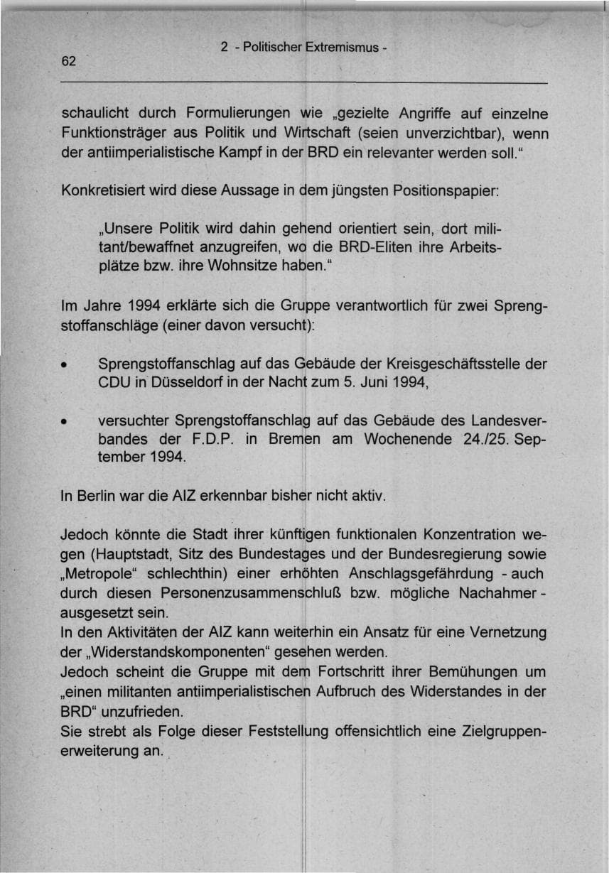 Seite 62 des Verfassungsschutzbericht 1994 Berlin