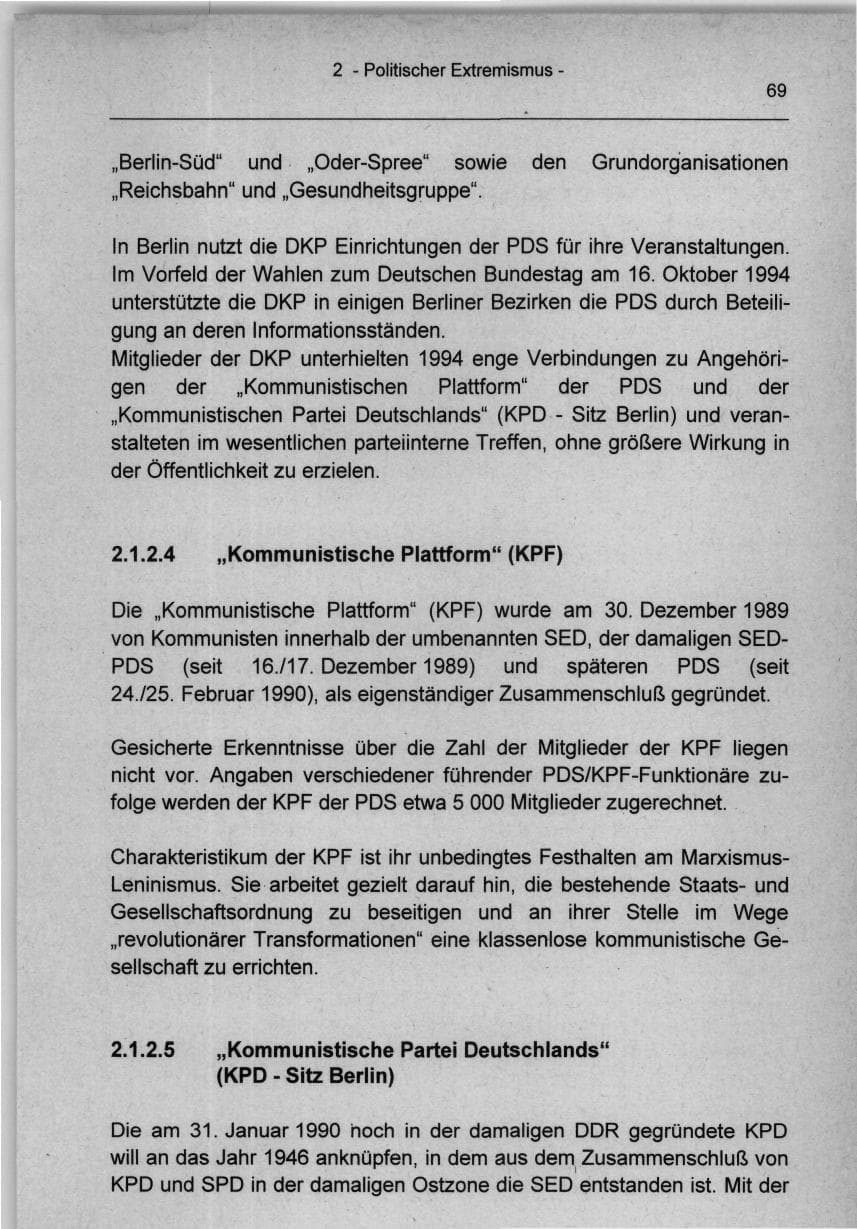 Seite 69 des Verfassungsschutzbericht 1994 Berlin