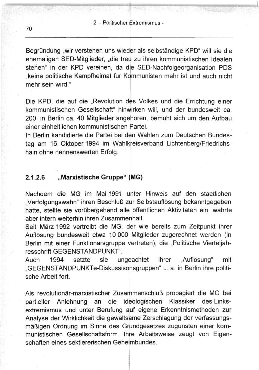 Seite 70 des Verfassungsschutzbericht 1994 Berlin