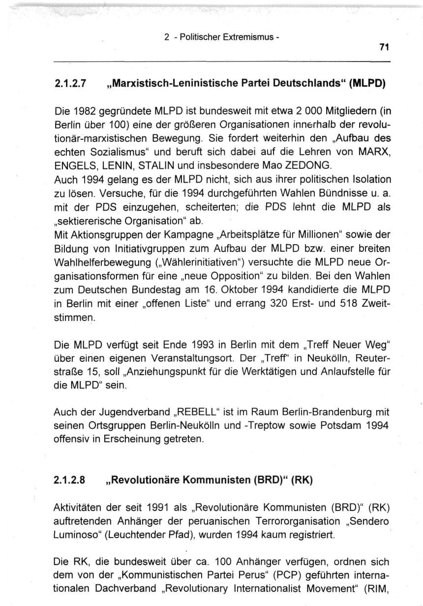 Seite 71 des Verfassungsschutzbericht 1994 Berlin