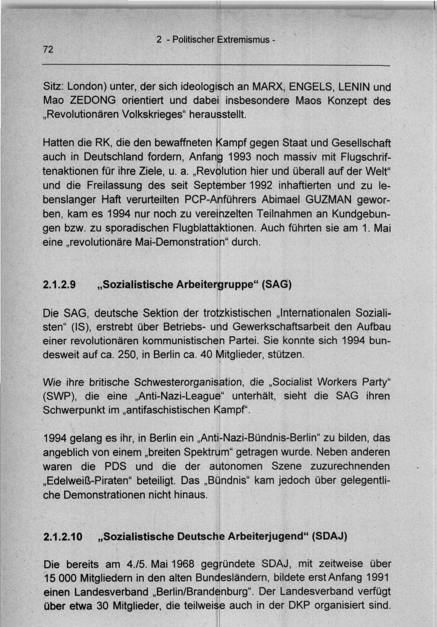 Seite 72 des Verfassungsschutzbericht 1994 Berlin