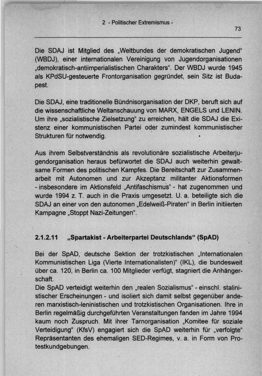 Seite 73 des Verfassungsschutzbericht 1994 Berlin