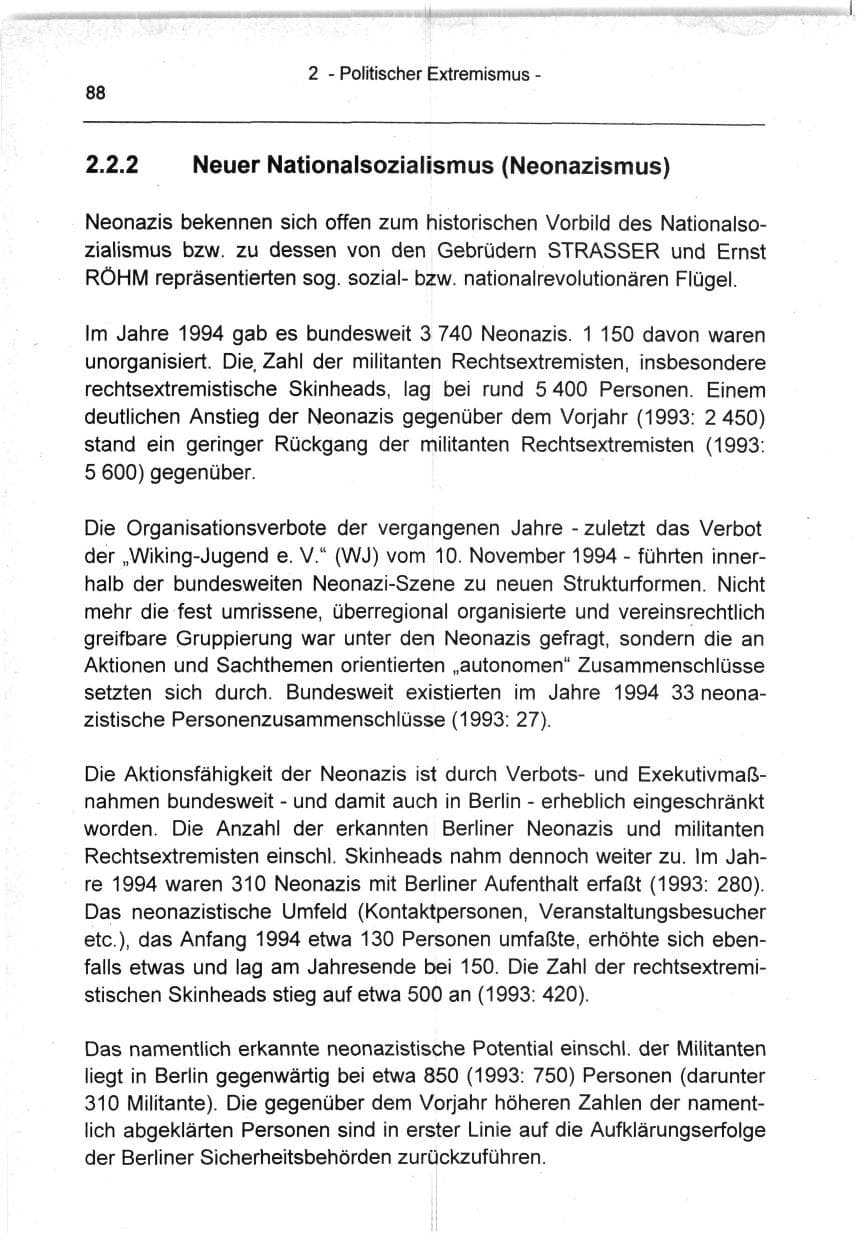 Seite 88 des Verfassungsschutzbericht 1994 Berlin