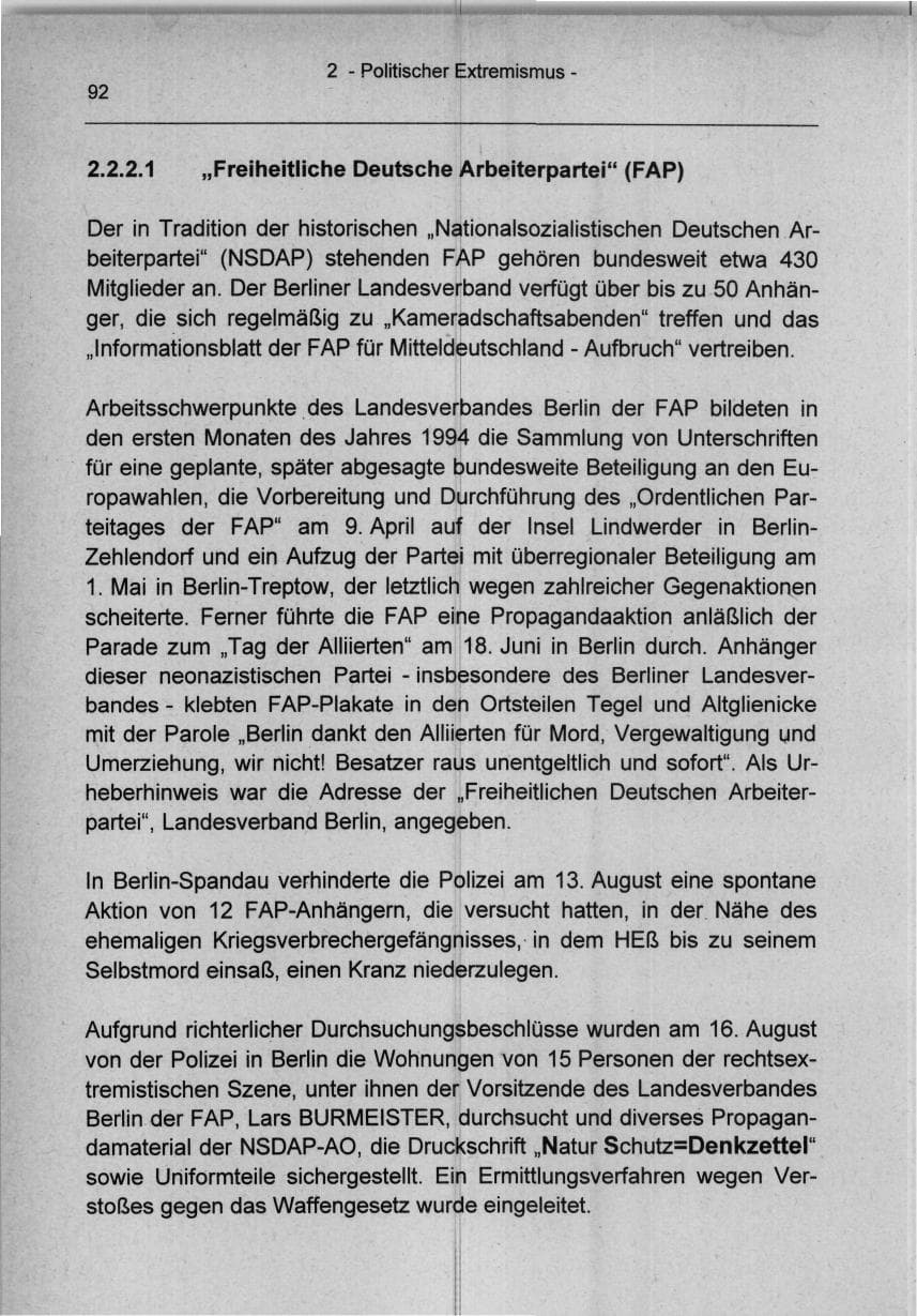 Seite 92 des Verfassungsschutzbericht 1994 Berlin