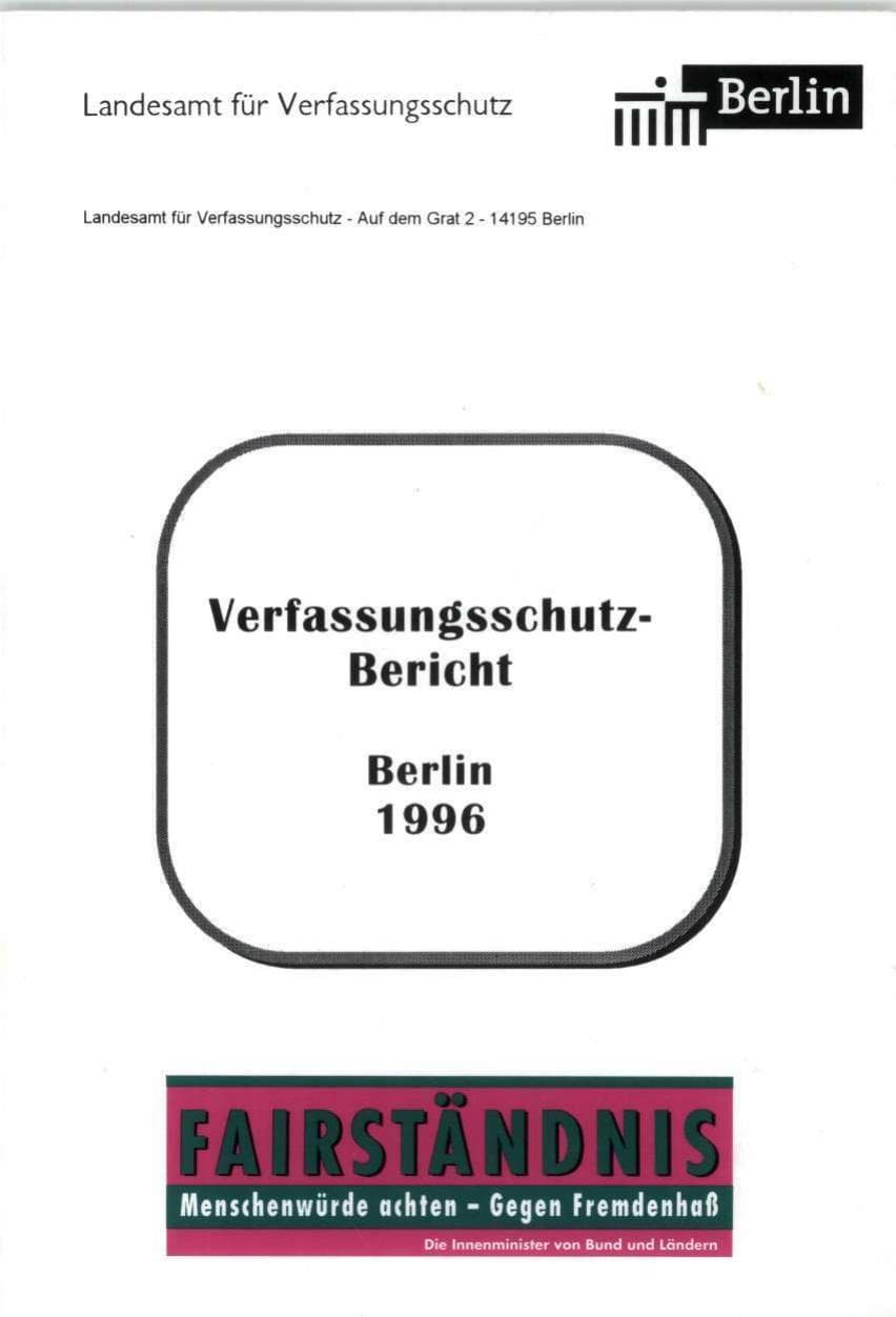 Seite 1 des Verfassungsschutzbericht 1996 Berlin