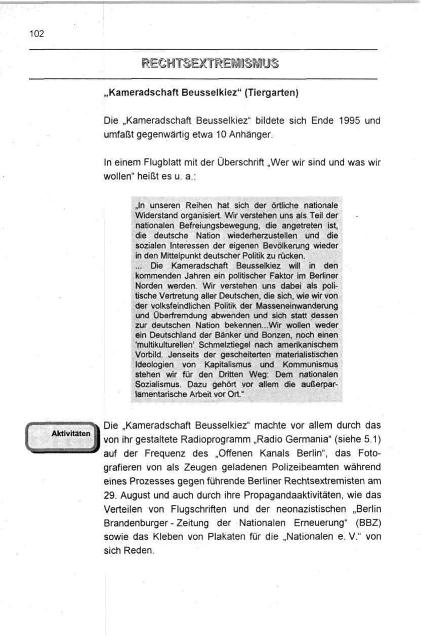 Seite 102 des Verfassungsschutzbericht 1996 Berlin