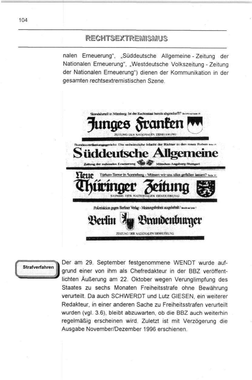 Seite 104 des Verfassungsschutzbericht 1996 Berlin