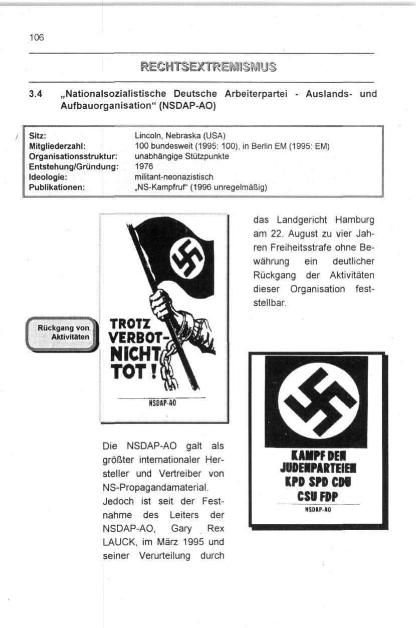 Seite 106 des Verfassungsschutzbericht 1996 Berlin