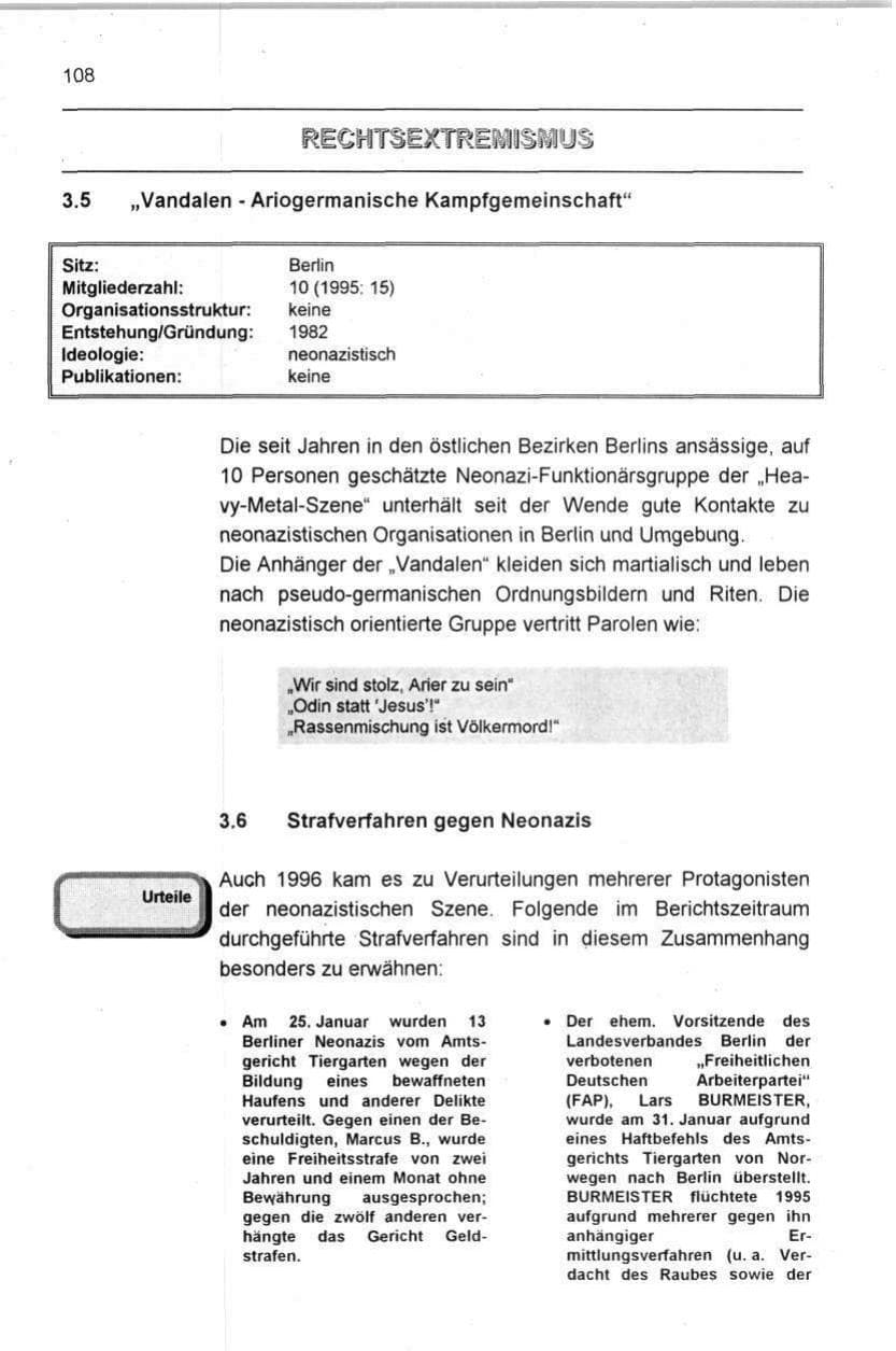 Seite 108 des Verfassungsschutzbericht 1996 Berlin